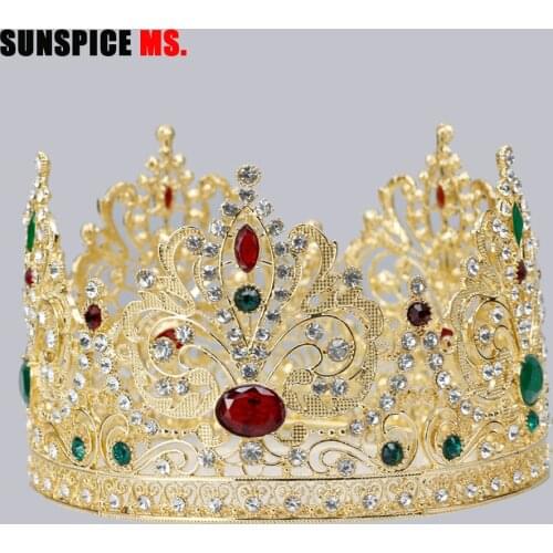 Sunspicems Gold Color Moroccan Wedding Tiaras Crown Full Size Algeria Women Hair Jewelry Bridal Gift 2020