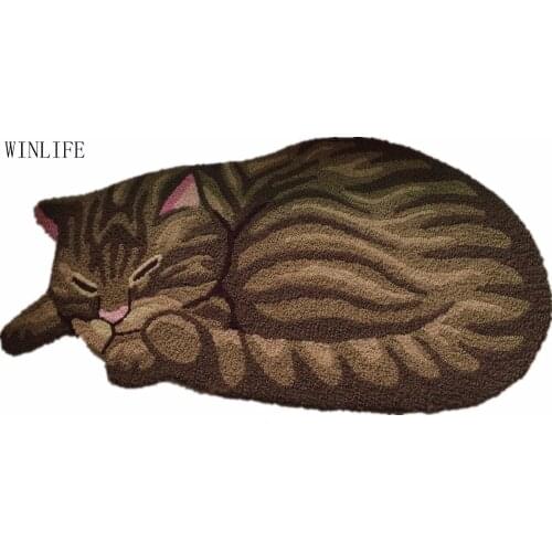 WINLIFE Brown Cute Sleeping Cat Shaped Bedroom Area Rug Tabby Cat Carpet