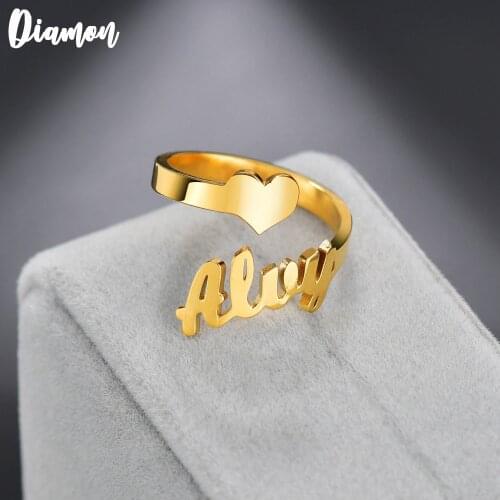 Diamon Customized Fashion Stainless Steel Name Ring Personalized Letter Gold Ring Pendant Nameplate Jewelry Gift For Lovers
