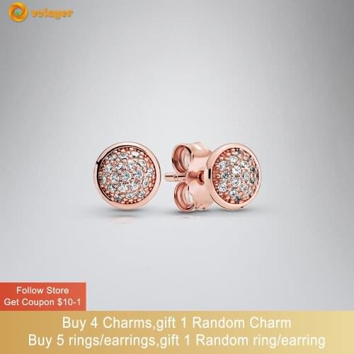 Volayer 925 Sterling Silver Earrings Rose Pave Stud Earrings Cubic Zirconia Statement Stud Earring Women Earrings Birthday Gift