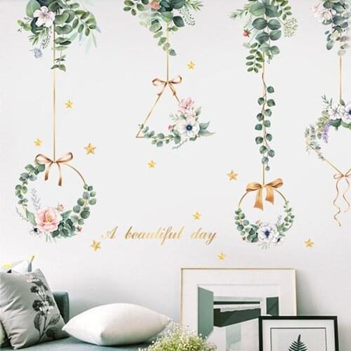 145*102cm Large Green Leaf Wall Stickers Succulent Plants Flower Home Decor Green Plant Hanging Basket Art DIY Room Decoration