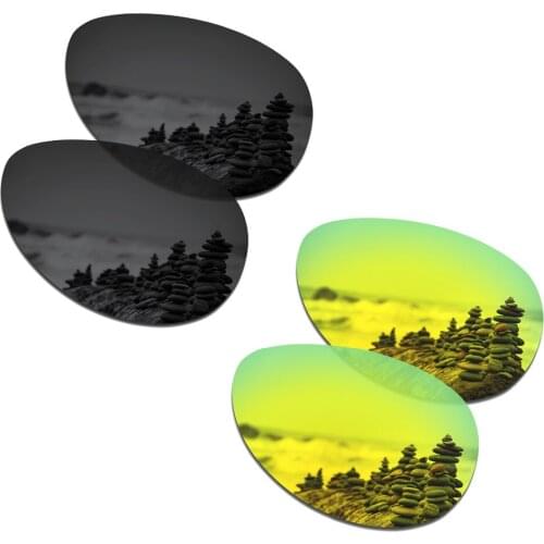 SmartVLT 2 Pairs Polarized Sunglasses Replacement Lenses for Oakley Feedback Stealth Black and 24K Gold