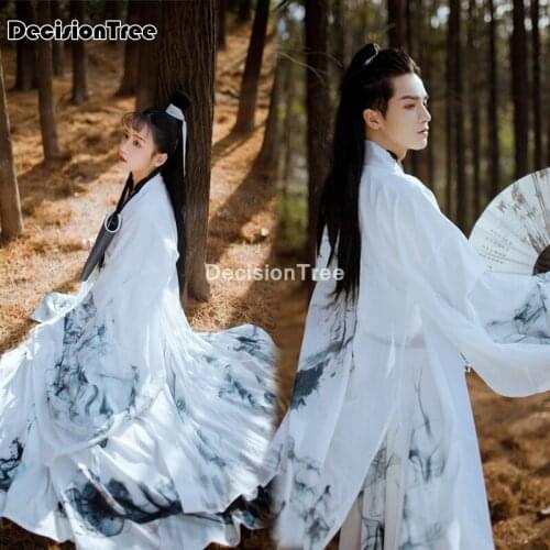 2021 chinese hanfu men&women ancient traditional embroidery purple&blue jacket cosplay costume vintage hanfu for couples