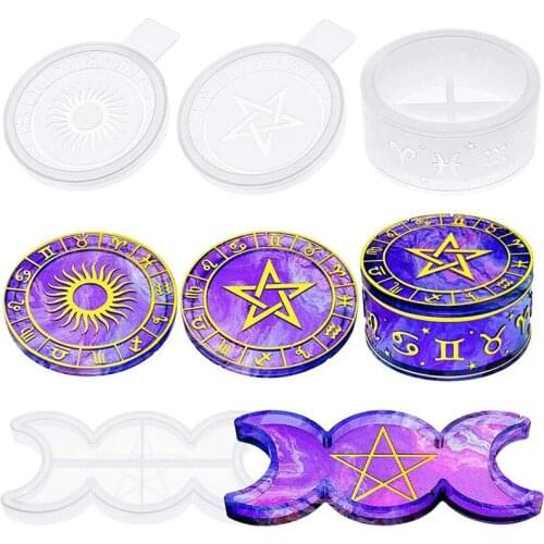 4 Pieces Resin Storage Mold Included Star Sign Storage Box Resin Mold With 2 Lid Mold And Triple Moon Dish Tray Molds