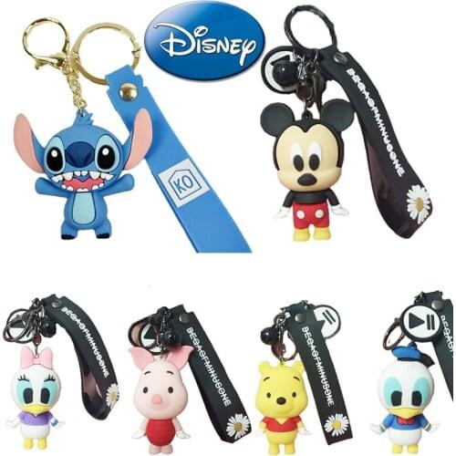 Anime Disney Stitch Pooh Mickey Minnie Keychains Cute Cartoon Baby Boy Girl Key Ring Women Lovely Bag KeyChain Shipping Free