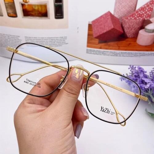 Pure titanium Double Bridge glasses frame myopia optical glasses optician prescription glasses frame gold retro square glasses55