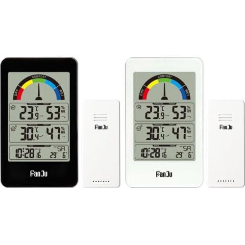 Digital Thermometer Hygrometer Weather Station Wall Clock Wireless Sensor Alarm Comfort Pointer Display Table Watch