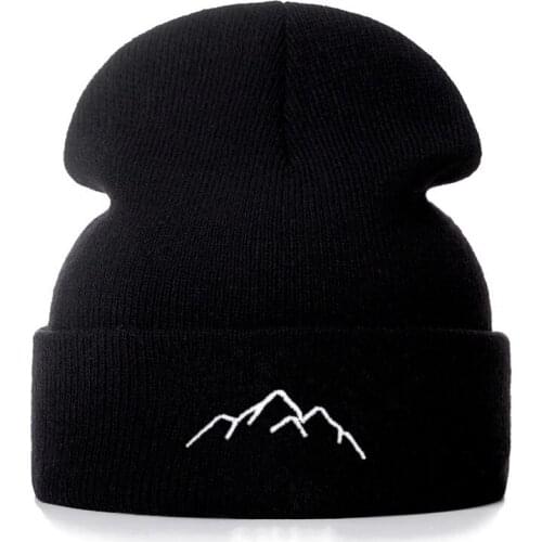 Mountain Range Cotton Embroidery Casual Beanies for Men Women Knitted Winter Hat Solid Hip-hop Skullies Bonnet Unisex Cap