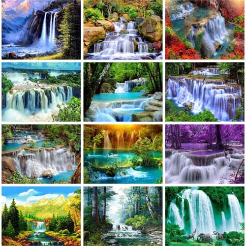 HUACAN Diamond Painting Waterfall Full Square Stones Home Decoration Landscape Diamond Embroidery Scenery Mosaic Beaded Picture