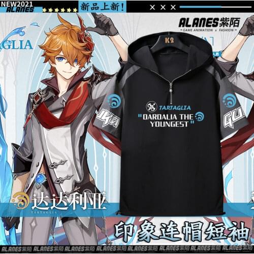 Game Genshin Impact Tartaglia Costumes Cosplay Hoodie T-Shirt Halloween Party Game Clothes For Unisex Suit Anime Game Tee Tops