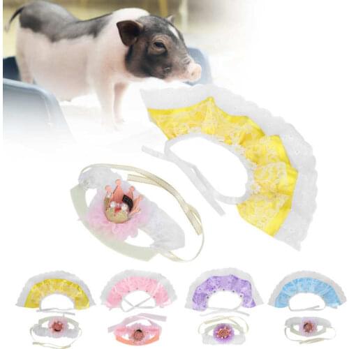 68cm Lace Pet Bib Crown Hat Set Little Pig Cute Lace Bib Scarf Crown Hat Pet Supply Soft And Comfortable
