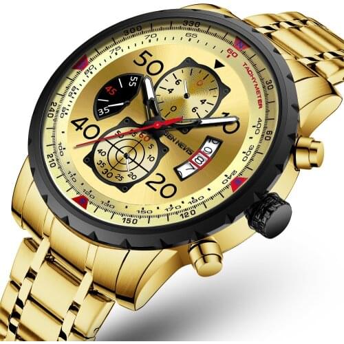 Hot 2021 New Men Watches Top Brand Luxury Gold Stainless Steel Quartz Watch Men Waterproof Sport Chronograph Relogio Masculino