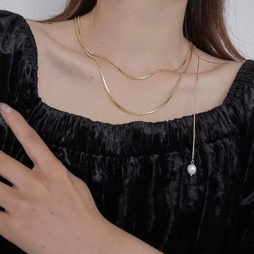 Huge Bud Multi-layered Snake Chain Necklace For Women Men Real Pearl Pendant Choker Necklaces Accessories Vintage Jewelry Gifts