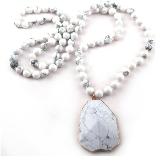 MOODPC Fashion Bohemian Jewelry White Stone Knotted Stone Pendant Necklaces For Women Ethnic Necklace