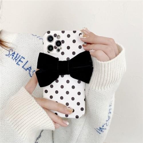 ZUIDID 3D Cute Cartoon Bowknot Leather Phone Case For iPhone 12 7 XS 11 Pro MAX XR SE2020 8 Plus Bow Polka Dot Soft Cover Fundas