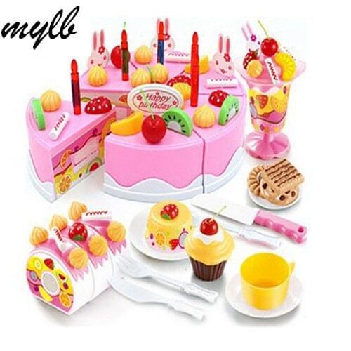 Mylb 75Pcs Kitchen Toys Pretend Play Cutting Birthday Cake Food Toy Kitchen For Children Cocina De Juguete Plastic Play Food Tea