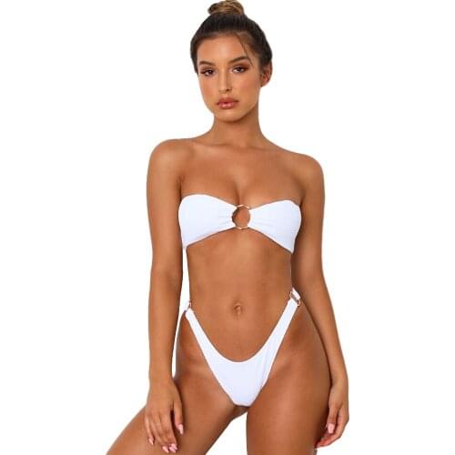 Summer New Fashion Solid Color Strapless Bikini Euro-American Back Buckle Four-color Female Swimsuit