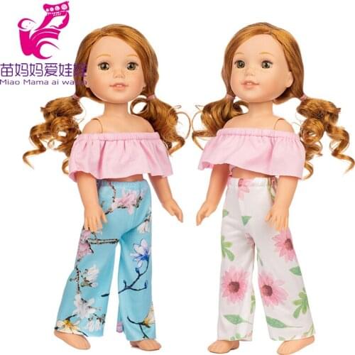 For 14.5" Wellie Wishers Doll Tan Top Trousers Camille Ashlyn Kendall Emerson Clothes 38cm 36cm Nancy Doll Clothes Toys Wearing