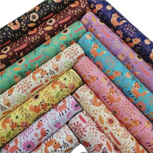Autumn Foxes Printed Synthetic Leather Smooth Faux Fabric Sheets Felt Backing Vinyl For Earrings bag Bows DIY 21X29CM GM2317A