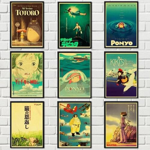 Anime Poster Hayao Miyazaki Retro Poster Prints High Quality Wall Stickers For Living Room Home Decoration