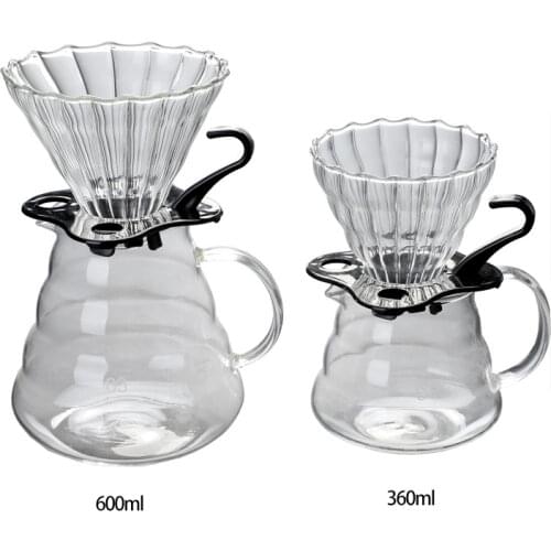 V60 Coffee Hand Pot V60 Coffee Filter Cup High Temperature Resistant Thickened Glass Cloud Pot Coffee Funnel with Lid