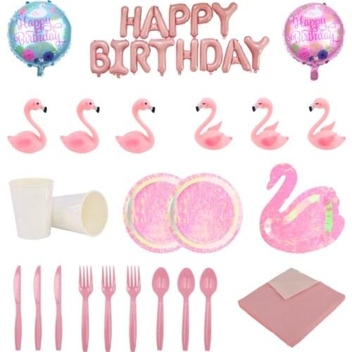 Shining Swan Theme Birthday Party Disposable Tableware Set Paper Plate Cup Spoon Fork Happy Birthday Decorations Party Supply