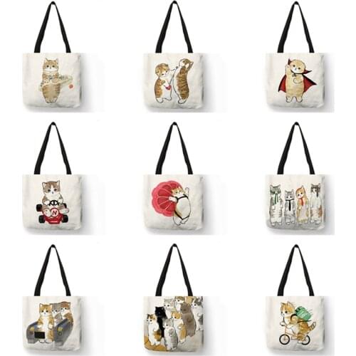 Customized Artwork Women Handbag Ladies Shopping Shoulder Bag Cute Cat Funny Cartoon Harajuku Graphic Print Handle Shopper Tote