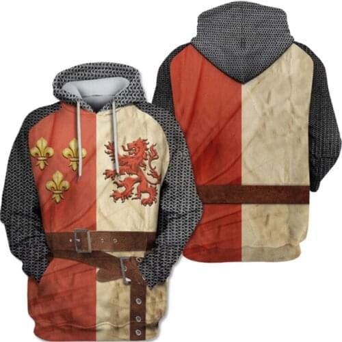 Medieval knight Cosplay hooded Red Lion Sweatshirt 3D Printed Hoodies Men Casual Armored knight Royal knight Jacket