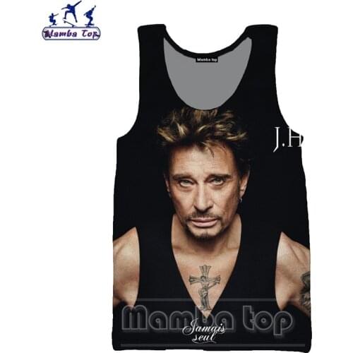Mamba Top Johnny Hallyday Vest Men 3D Harajuku Rock Singer Mans Tank Tops Sleeveless Holiday Casual Undershirt Women Streetwear