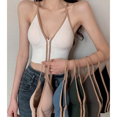 Womens Tube Top Basic Sexy Straps Tops Push Up Corset Front Zipper Crop Tops Cotton Underwear Seamless Lingerie Sports Tank Top