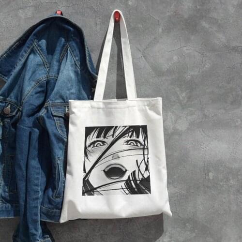 Japanese cartoon Vintage ins fun canvas bag casual fashion large capacity gothic shopping bag hip-hop punk female shoulder bags