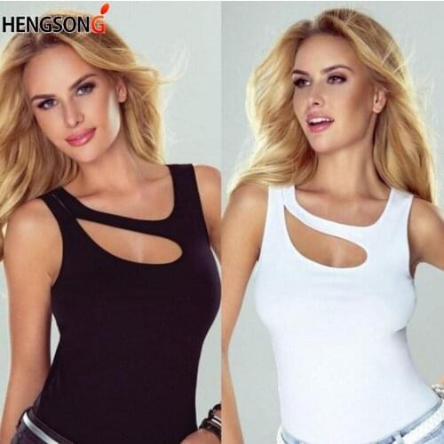 Sexy High Street Tops Women Fashion Street Sleeveless Hollow Out Front Slim T-shirt Femme T Shirt Vest