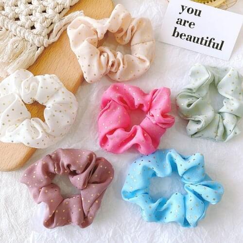 2021 Summer Fashion Korean New Style Women Chiffon Elastic Hairbands Girls Soft Hair Rings Cute Hair Scrunchies Gold Dots Ties