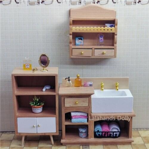 1:12 Dollhouse Miniature Furniture Model Mini Toilet, Bath Cabinet, Kitchen Cabinet, Hand Washing, Sink, Cabinet Decoration