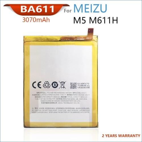 100% Original 3070mAh BA611 Battery For Meizu M5 /M611H/M611 Series Phone High quality Batteries With Tracking Number