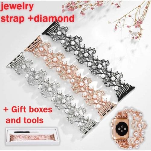 2020 Jewelry+diamond Watchband for Apple Watch 6 Band 40mm 44mm 42mm 38mm Wristband Iwatch 54 3 Se 1 2 Women Fashion Bracelet