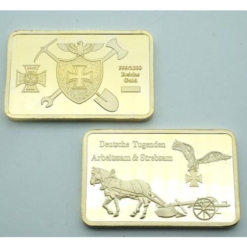 5Pcs/Lot German Iron Cross Shield .999 Reichs Gold Coin Deutsche Tugenden Arbeitssam & Strebsam Fine Gold Bar Collection