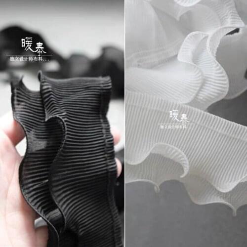 6cm Wave Pleated Lace Trim Double layers Black White Ruffle Folds DIY Collar Decor Skirt Wedding Dress Designer Accessories