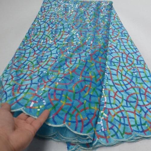 9 colors latest sky blue African velvet lace fabric with multicolored sequins embroidery for attractive party dress VLP002