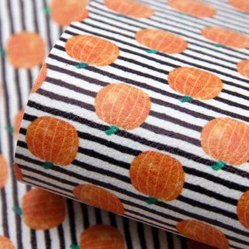 David accessories 20*33cm Pumpkin Stripes Faux Leather Fabric Halloween Synthetic Leather Sheets Vinyl Bow,DIY Materials,1Yc7787