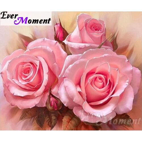 Ever Moment Diamond Embroidery Pink Rose Flowers Diamond Mosaic Full Square Drills Home Decoration Diamond Painting ASF1107