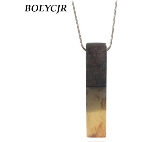 BOEYCJR Resin Wood Necklace Ethnic Jewelry Vintage Retro Handmade Jewelry Long Necklace For Women or Men Collar Collier