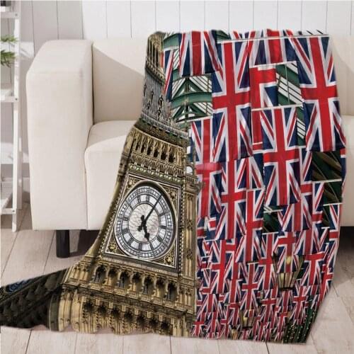 Breathable Flannel Blanket Thick Bed Blanket Big Ben London Union Jack Pattern Design Makes Home Blanket for Home Decoration