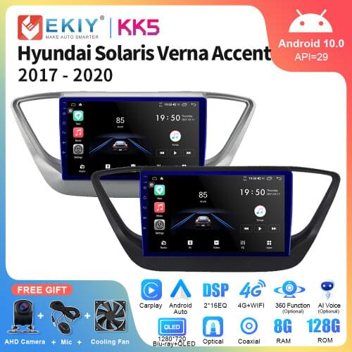 EKIY Android 10.0 Car Radio For HYUNDAI Solaris 2 Verna Accent 2017-2020 Multimedia Stereo DVD Player Navigation GPS Head Unit