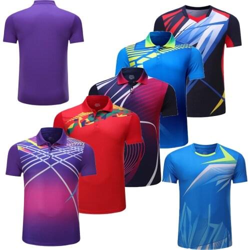 Mens Tennis T-Shirts Shorts , Quick Dry Turn Down Collar Male Tennis Shirt , Badminton Kits Clothes , Youth Table Tennis Jersey