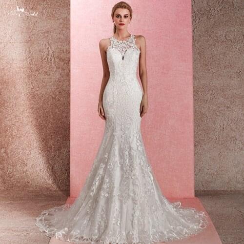 RSW1469 Halter Neckline Lace Mermaid Wedding Dress