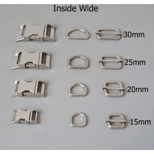 50Sets 15mm 20mm 25mm 30mm Metal D Ring Buckle Snap Hook Adjuster Harness Straps Hardware For Pet Dog Collar Paracord Accessory