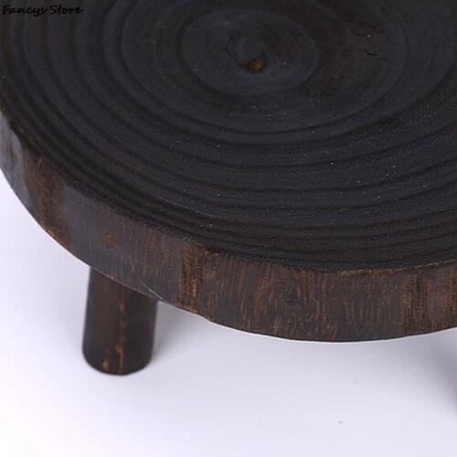 Mini Wooden Stool Display Stand Round Flower Shelf Bonsai Rack Garden Plant Pot Riser Holder Retro Plant Stand Wood Grain Patio