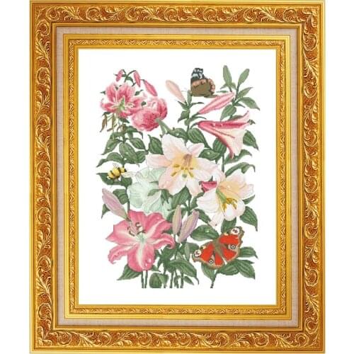 Lilies and butterfly cross stitch kits flowers pattern design 18ct 14ct 11ct unprint canvas embroidery DIY needlework