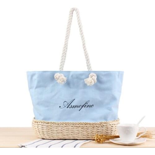 British style new canvas embroidery letter shoulder straw bag summer vacation beach casual weaving handbag